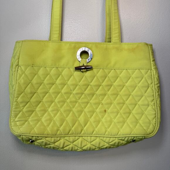 Vera Bradley Lime Green Quilted Microfiber Shoulder Bag Purse with Toggle - Picture 2 of 13